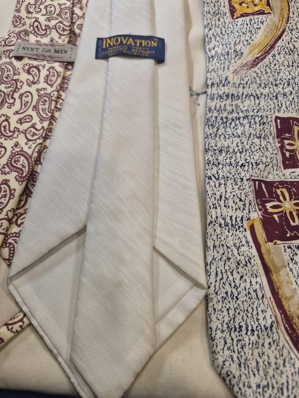 Three Men's Neckties - White, Cream Paisley & Speckled Black-White